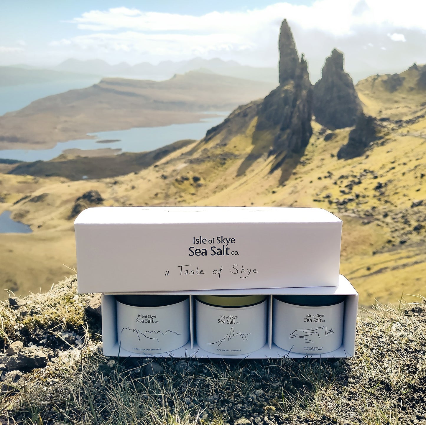 Isle of Skye sea salt gift set from Isle of Skye with three aluminium tins