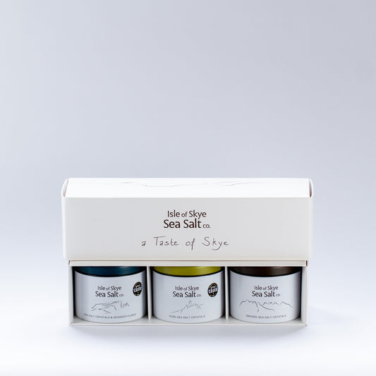 Scottish sea salt gift set from Isle of Skye with three aluminium tins